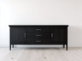 Mueble recibidor de madera con 3 cajones y 2 puertas 170x42x85 cm - Negro y plateado - Diseño clásico con almacenamiento combinado