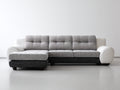 Sofás de esquina tapizado en tela 260x165x90 cm - gris claro blanco y negro - chaise longue y respaldos capitoné