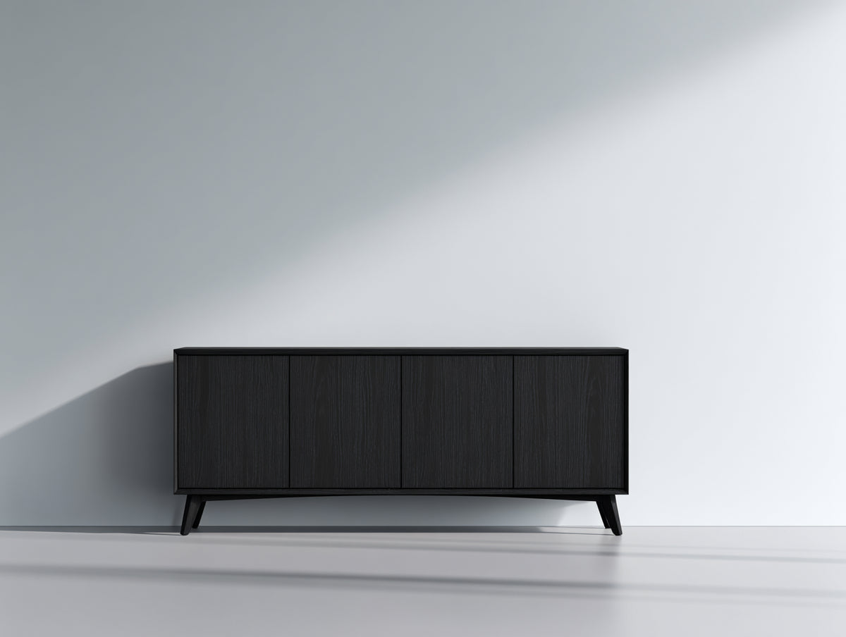 Mueble recibidor de madera 170x42x76 cm - negro - 4 puertas y diseño minimalista