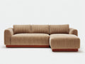 Sofá de esquina tapizado en pana 245x165x85 cm - Beige tostado y madera oscura - Chaise longue con cojines amplios y diseño contemporáneo