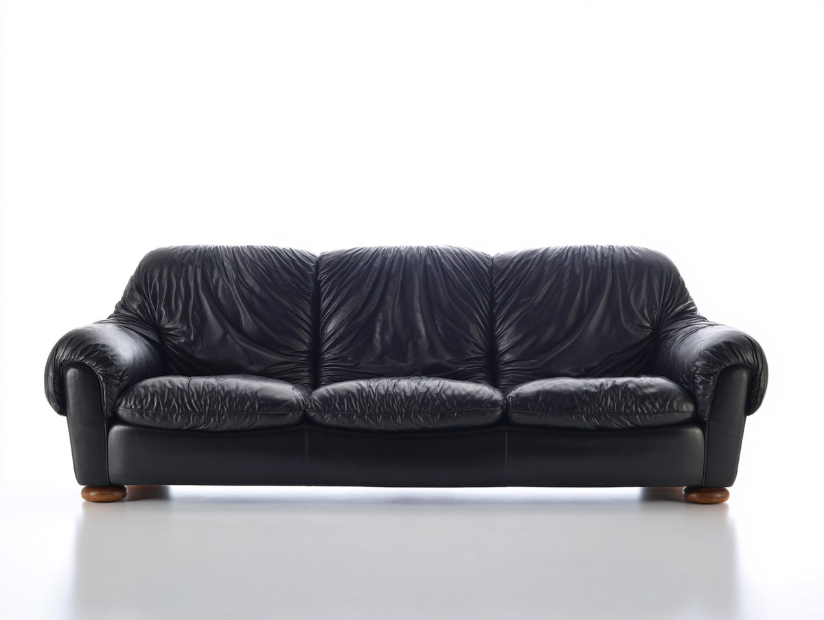 Sofás 3 plazas de cuero sintético 225x98x92 cm - negro - diseño clásico con brazos redondeados
