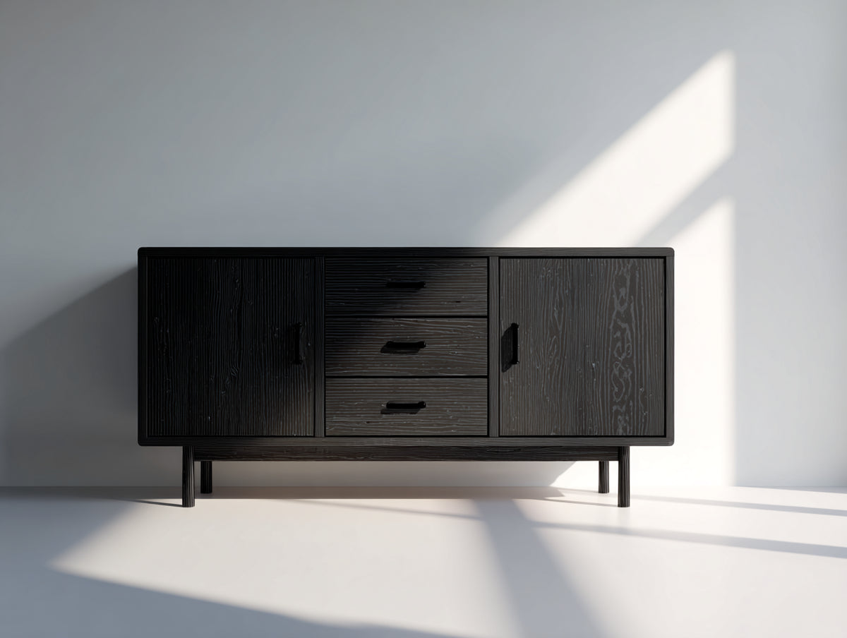Mueble recibidor de madera 180 x 40 x 75 cm color negro con puertas y cajones estilo moderno