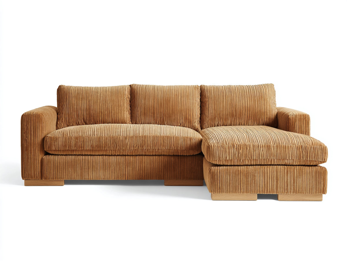 Sofás de esquina tapizado en pana 255x165x88 cm - marrón ocre - chaise longue y diseño contemporáneo