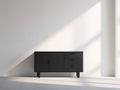 Mueble recibidor de madera 160 x 40 x 75 cm color negro con puertas y cajones estilo moderno