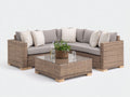 Sofás de exterior de ratán 220x220x75 cm - marrón claro y gris topo - conjunto esquinero con mesa cuadrada
