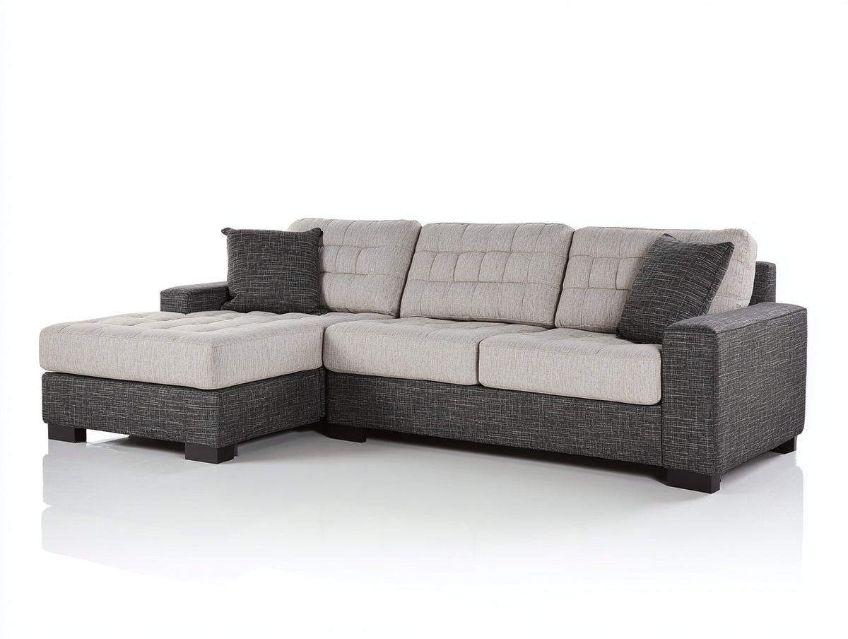 Sofás de esquina de tela 260 x 180 x 85 cm color beige y gris oscuro estilo moderno