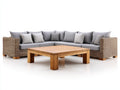 Sofás de exterior de ratán 260x260x78 cm - color gris claro y madera natural - conjunto modular para jardín y terraza