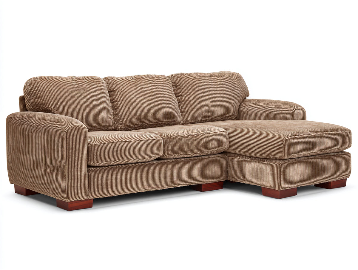 Sofás de esquina tapizado en pana 260x165x90 cm - marrón claro - chaise longue y diseño contemporáneo