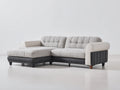 Sofá de esquina tapizado en tela 245x165x88 cm - Beige claro gris oscuro y blanco crema - Chaise longue con respaldo capitoné y brazos curvos