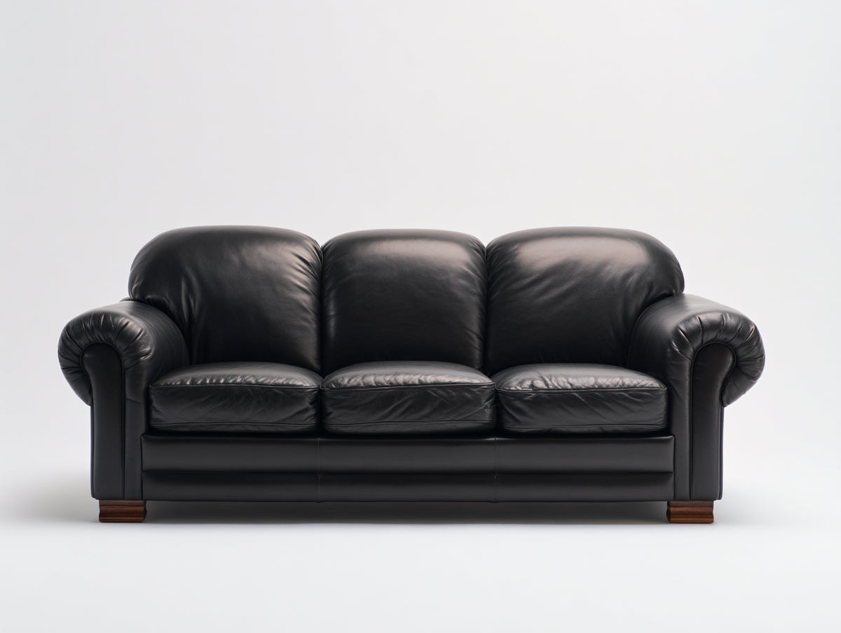 Sofás 3 plazas de piel sintética 220x90x85 cm - color negro - diseño clásico para salón moderno