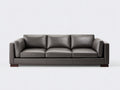 Sofá de 3 plazas tapizado en cuero 225x96x84 cm - Gris topo y madera oscura - Brazos rectos con cojines laterales acolchados