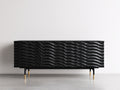 Mueble recibidor de madera con 4 puertas 180x42x82 cm - Negro y dorado - Frentes ondulados y diseño contemporáneo