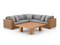 Sofás de exterior de ratán 280x280x80 cm - marrón miel-gris claro - conjunto esquinero moderno con mesa de centro de madera