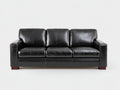 Sofá de 3 plazas tapizado en cuero 205x92x86 cm - Negro y madera oscura - Brazos rectos con cojines independientes