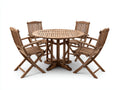 Conjunto de comedor de jardín de madera mesa redonda 120 cm con 4 sillas plegables color madera estilo clásico