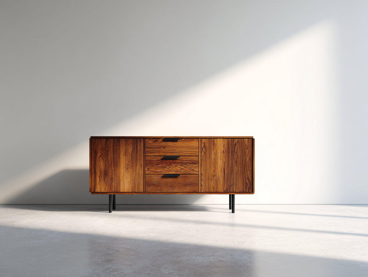 Mueble recibidor de madera 150x42x78 cm - marrón nogal y negro - 2 puertas y 3 cajones