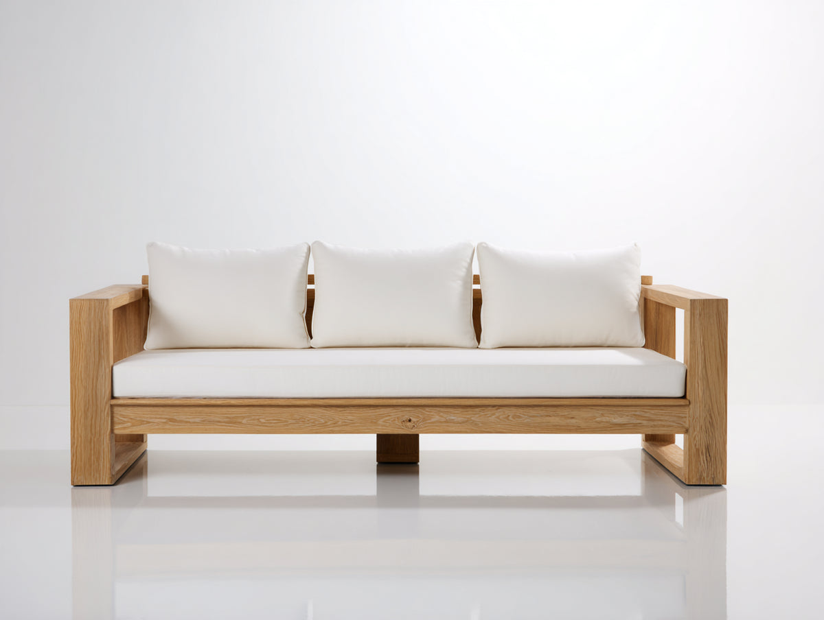 Sofás de exterior de madera 220 x 85 x 75 cm color madera y blanco estilo moderno