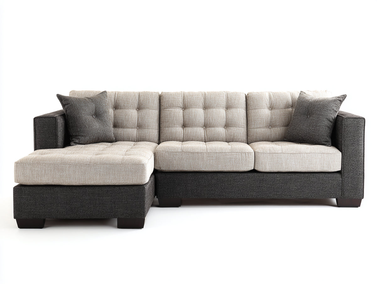 Sofás de esquina de tela 280x160x85 cm - color beige-gris oscuro - diseño moderno para salón