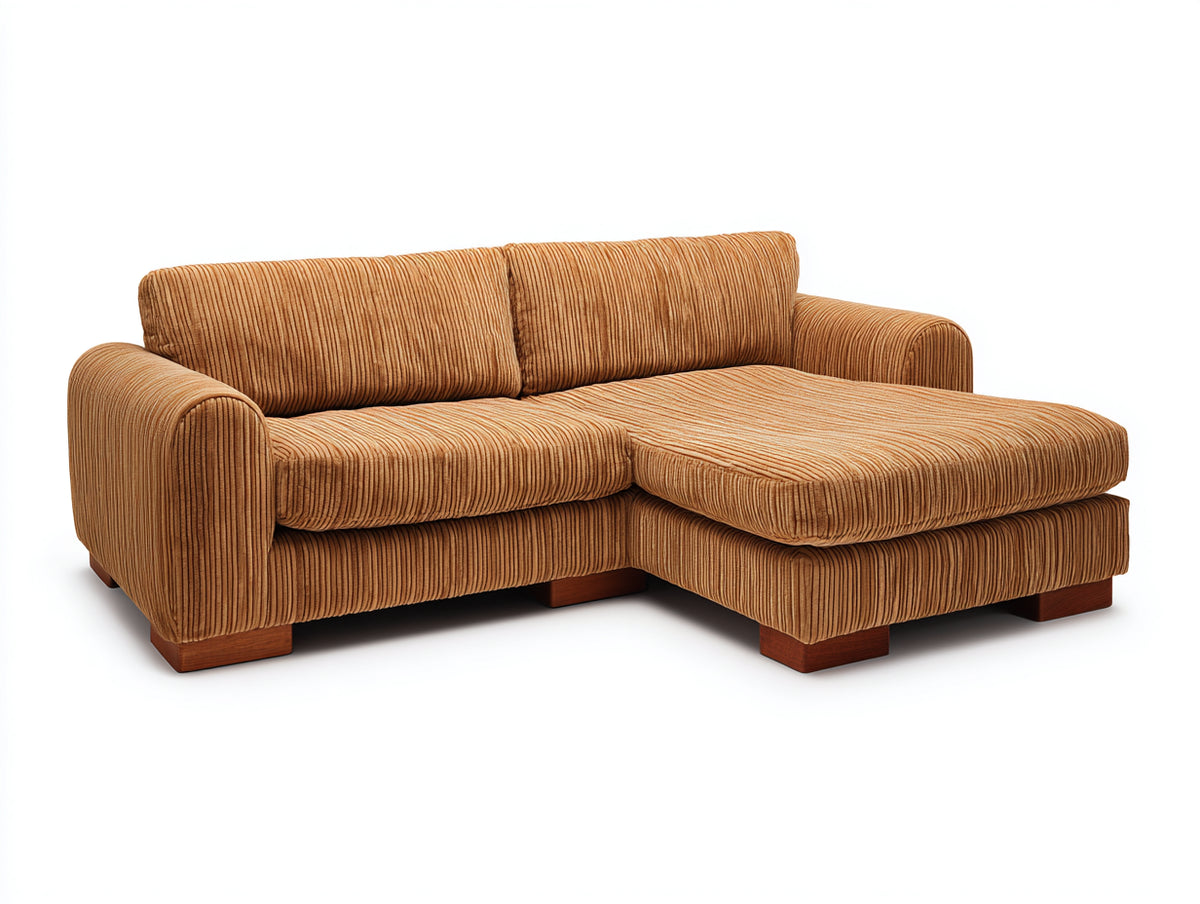 Sofás de esquina de pana 245x165x88 cm - marrón caramelo - diseño moderno con chaise longue para salón