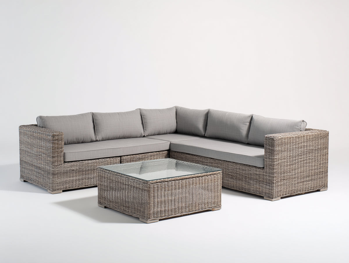 Sofás de exterior de ratán 220x220x75 cm - gris topo y gris claro - conjunto esquinero con mesa cuadrada