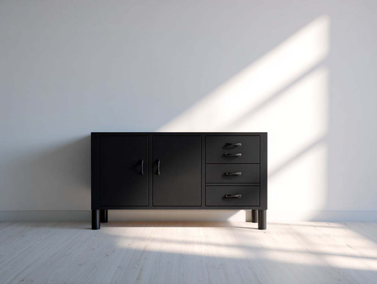Mueble recibidor de madera con 3 cajones y 2 puertas 120x40x78 cm - Negro - Diseño bajo con almacenamiento combinado