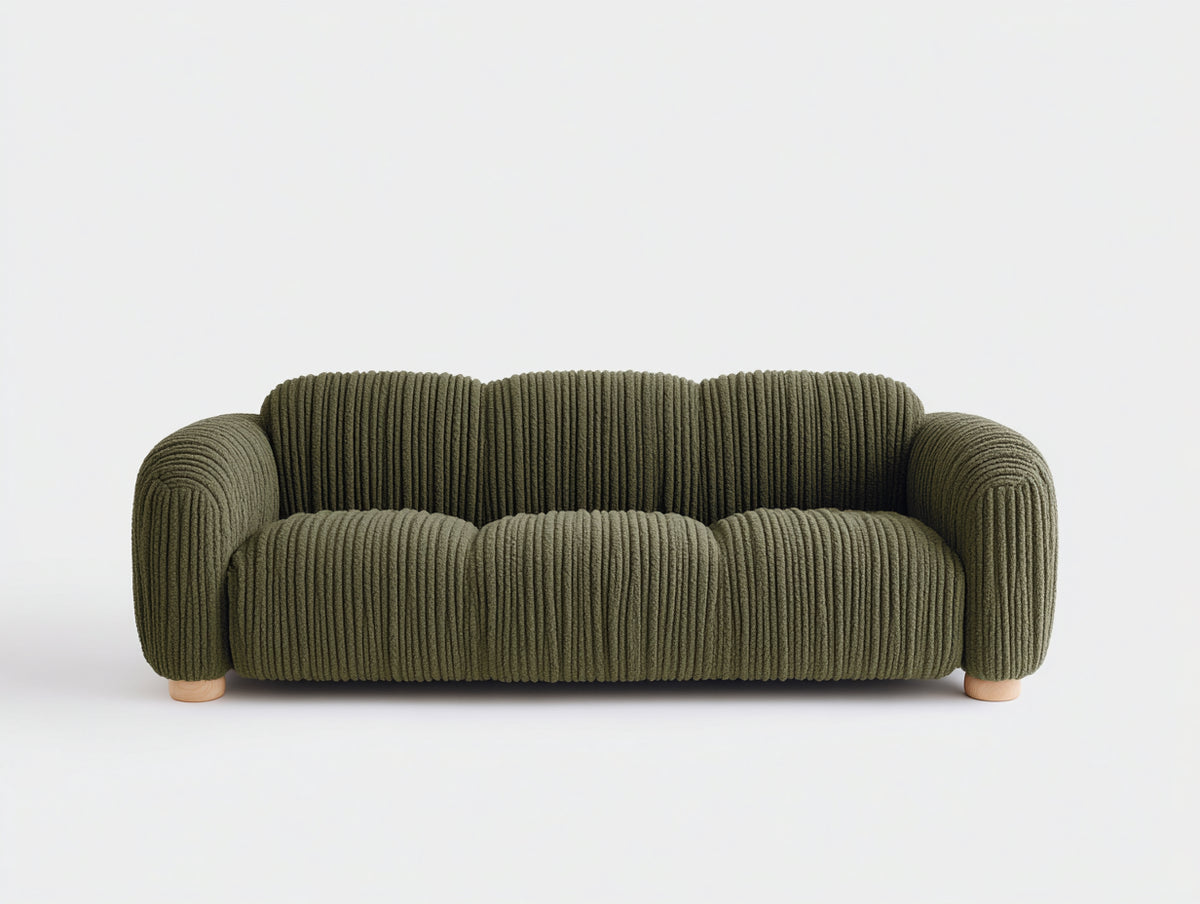Sofás 3 plazas de pana 220x98x84 cm - verde oliva - diseño moderno curvo con asiento acolchado para salón