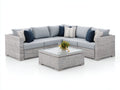 Sofás de exterior de ratán 230x230x78 cm - blanco envejecido y gris claro - conjunto esquinero con mesa cuadrada