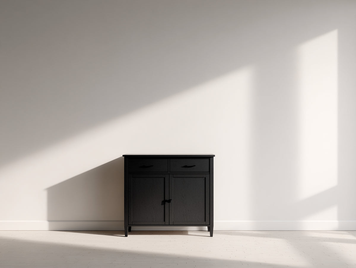 Mueble recibidor de madera con 2 cajones y 2 puertas 80x38x90 cm - Negro - Diseño compacto con almacenamiento cerrado