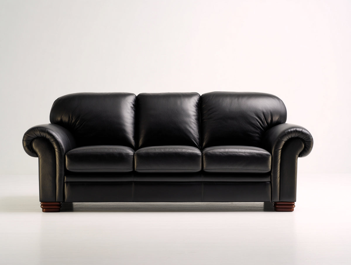 Sofás 3 plazas de piel 215x96x92 cm - negro - diseño clásico con asiento acolchado para salón