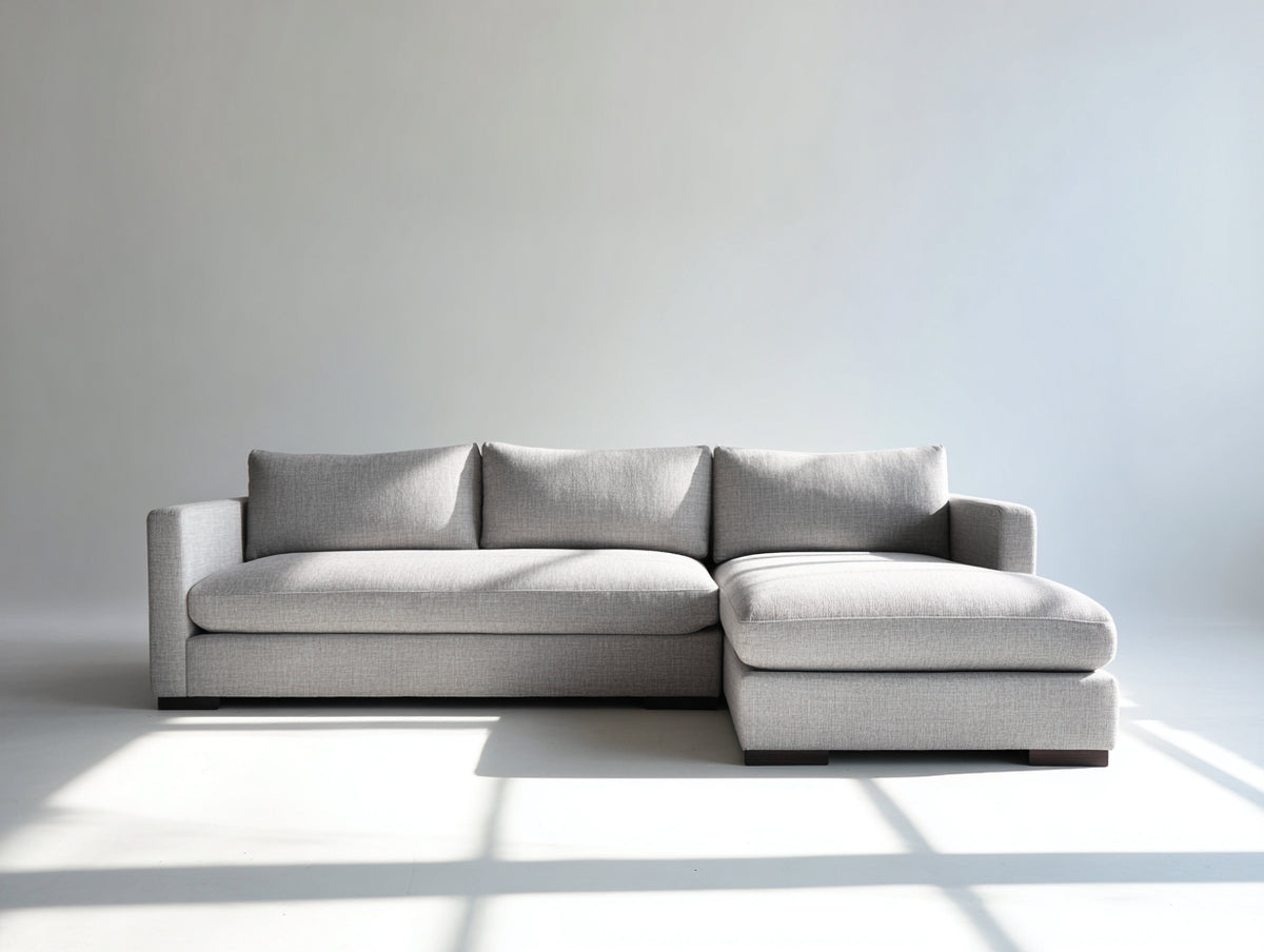 Sofás de esquina de tela 280x180x85 cm - color gris claro - diseño moderno para salón