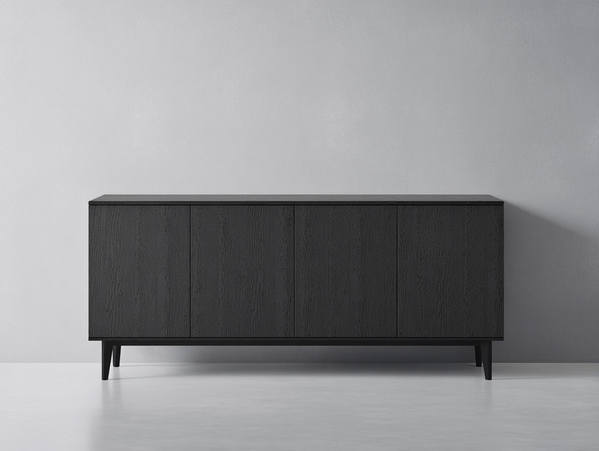 Mueble recibidor de madera 170x42x78 cm - negro - 4 puertas y diseño minimalista