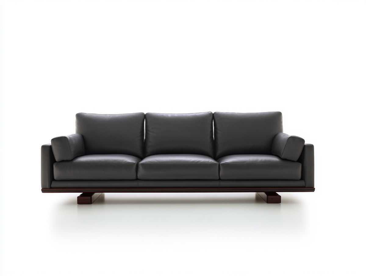 Sofás 3 plazas de piel sintética 230 x 90 x 85 cm color negro estilo moderno